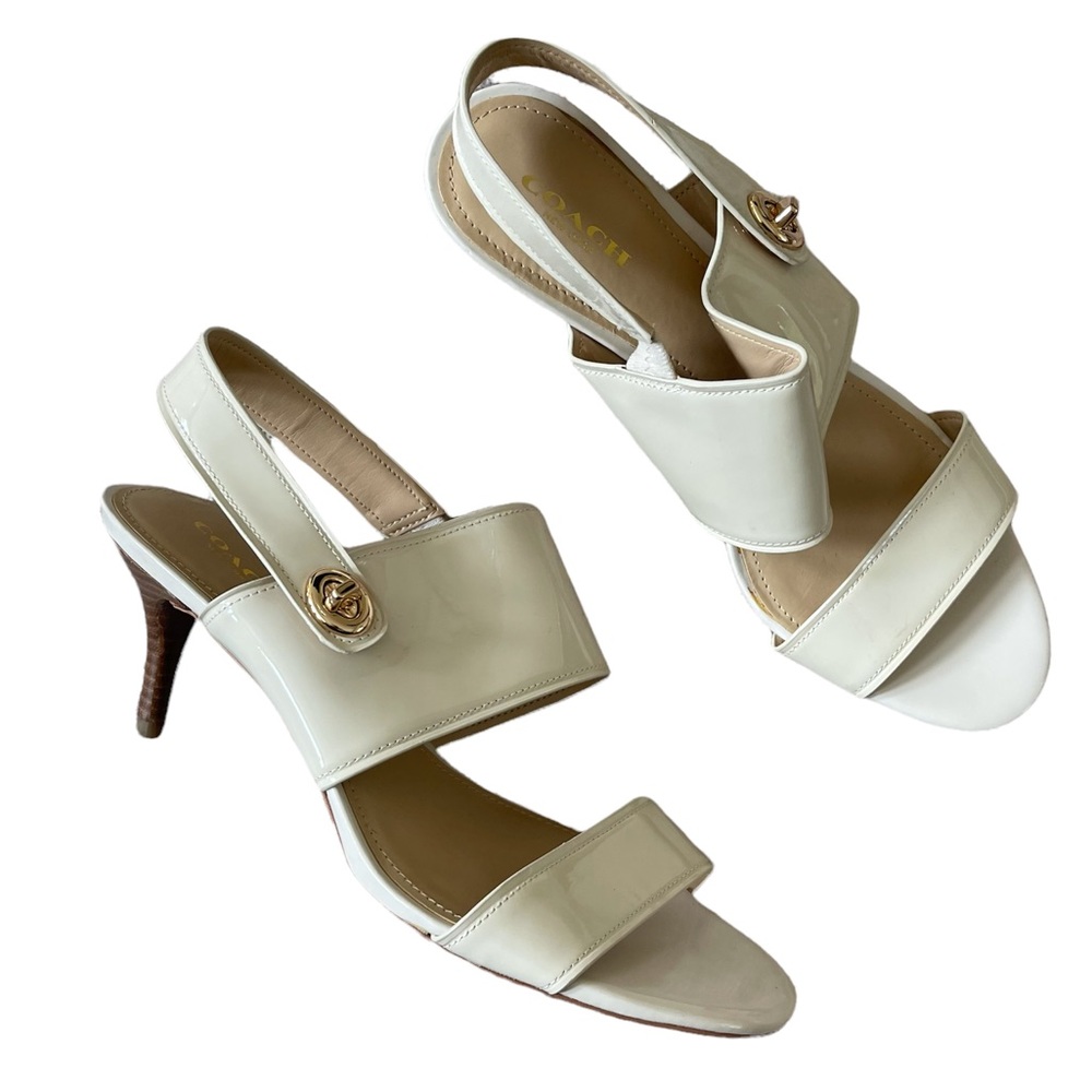 Coach White Cream Tan Heels Gold Women’s Size 9B. F